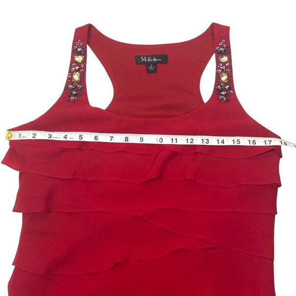 Y2K cocktail dress ruffled sleeveless tank jeweled sleeveless red party dress 10 - Picture 10 of 12